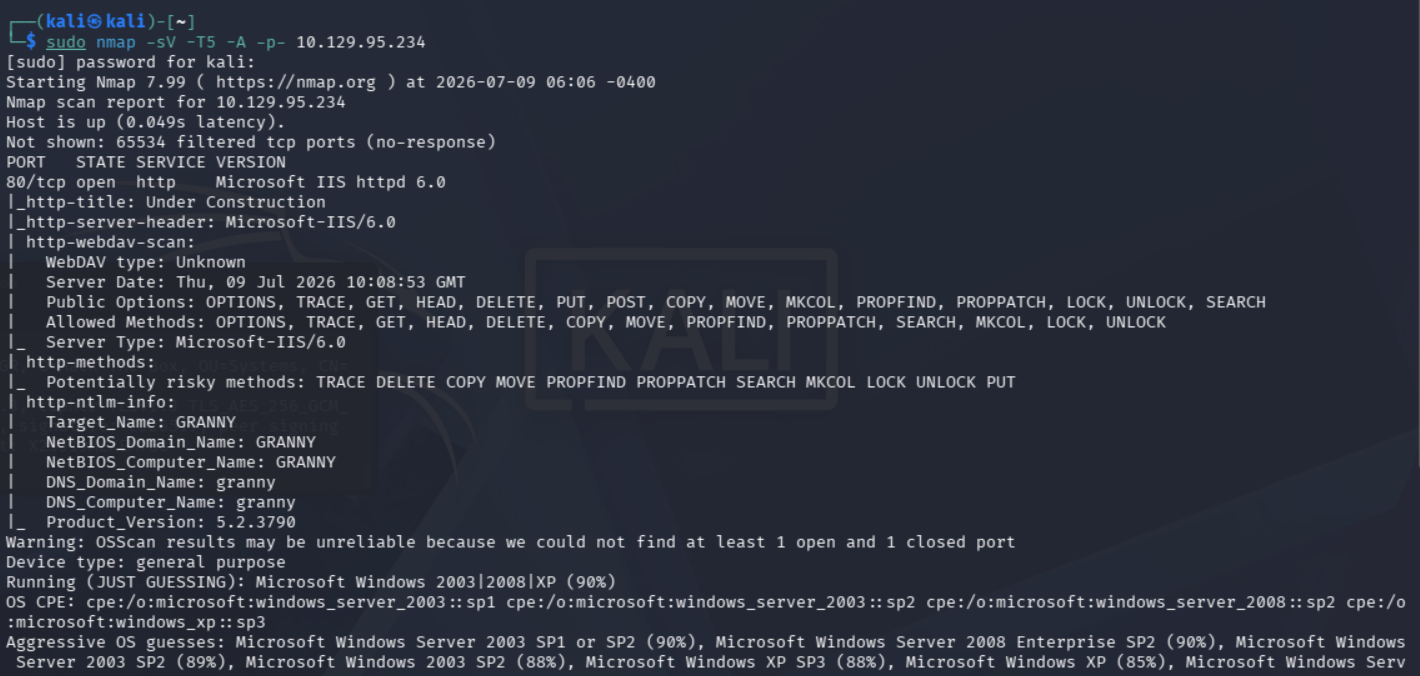 Escaneo inicial de puertos de Nmap